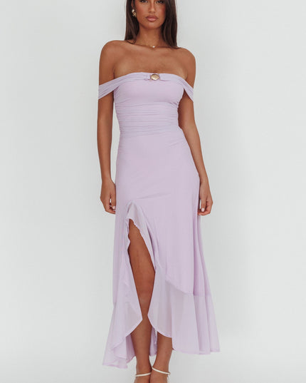 Lilac Off-Shoulder Split Maxi Dress