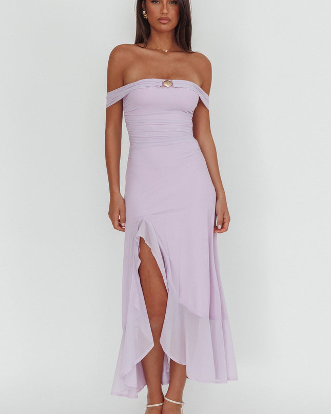 Lilac Off-Shoulder Split Maxi Dress
