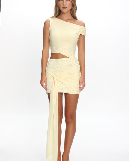 Yellow Asymmetric Neckline Mini Dress