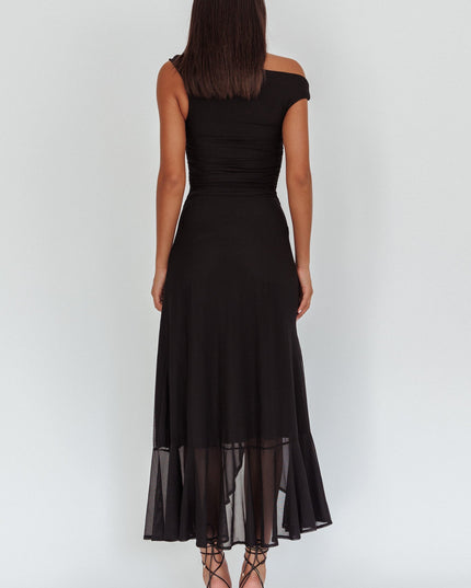 Black Asymmetric Neckline Maxi Dress