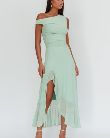 Sage Asymmetric Neckline Maxi Dress