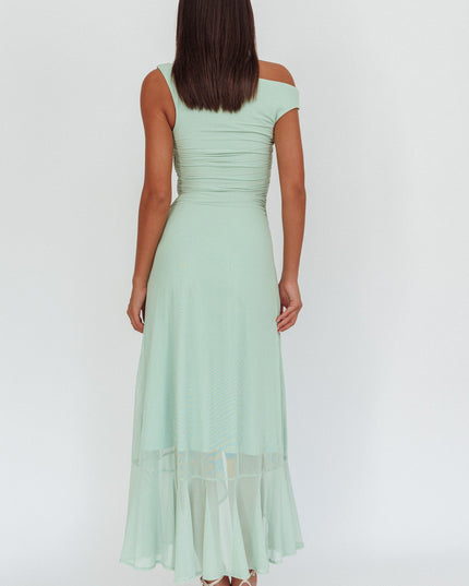 Sage Asymmetric Neckline Maxi Dress