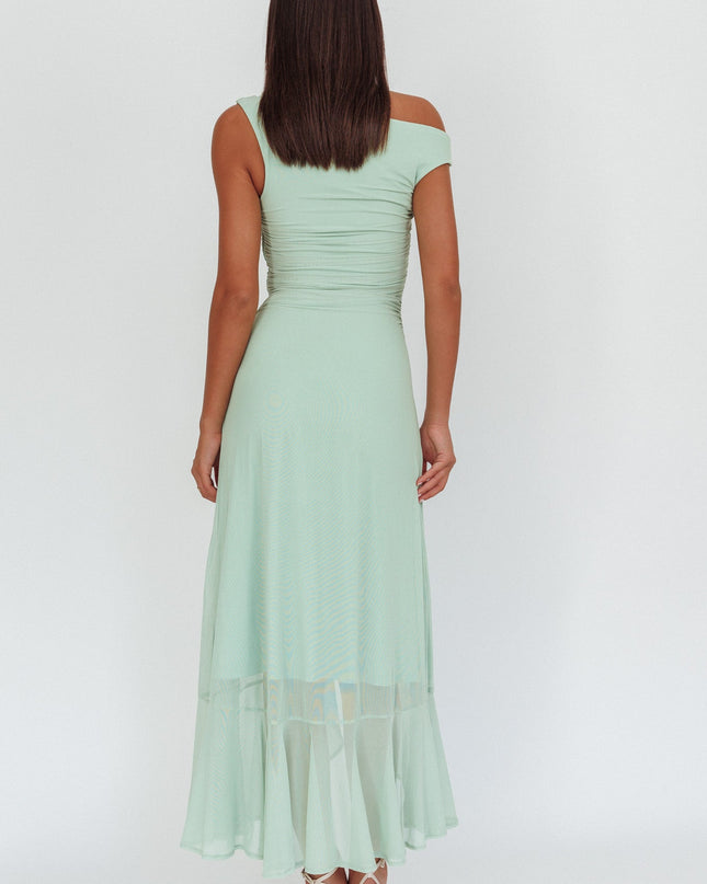 Sage Asymmetric Neckline Maxi Dress