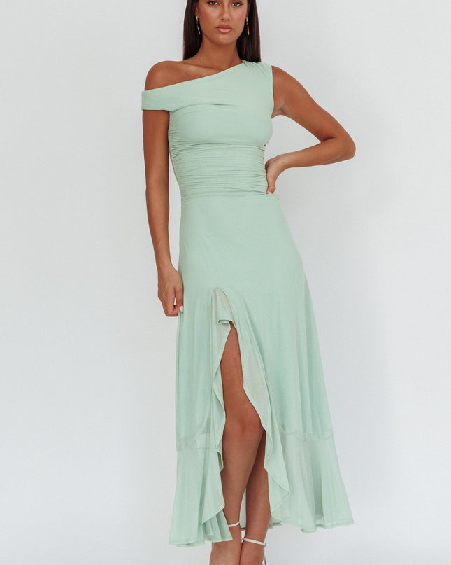 Sage Asymmetric Neckline Maxi Dress