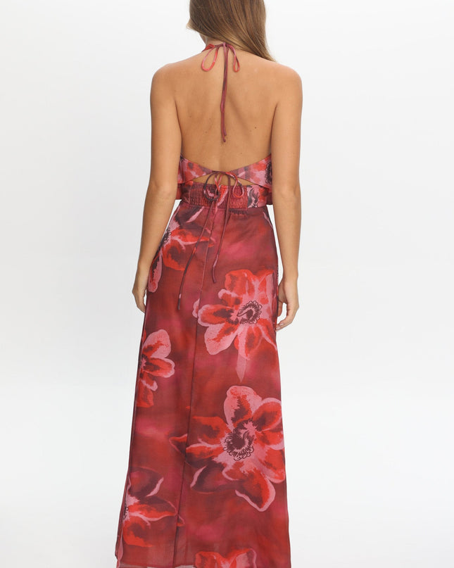 Red Frill Trim Maxi Dress Print