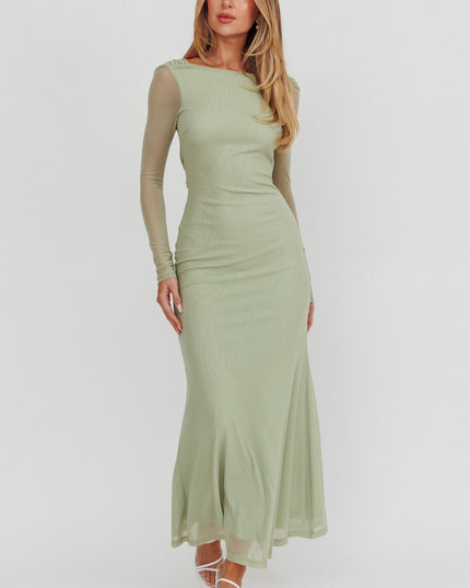 Sage Open Back Mesh Maxi Dress