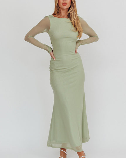 Sage Open Back Mesh Maxi Dress