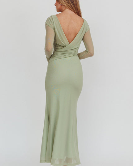 Sage Open Back Mesh Maxi Dress