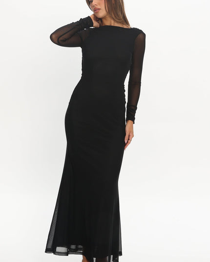 Black Open Back Mesh Maxi Dress