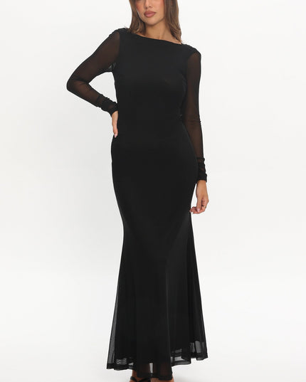 Black Open Back Mesh Maxi Dress