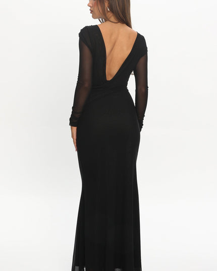 Black Open Back Mesh Maxi Dress