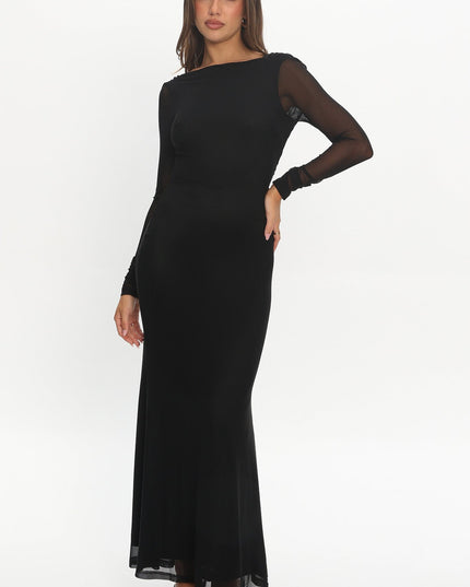 Black Open Back Mesh Maxi Dress
