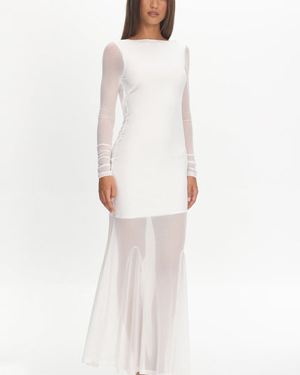 White Long Sleeve Open Back Maxi Dress