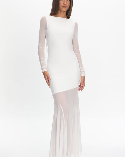 White Long Sleeve Open Back Maxi Dress