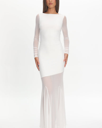 White Long Sleeve Open Back Maxi Dress