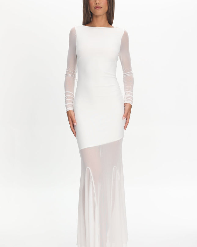 White Long Sleeve Open Back Maxi Dress