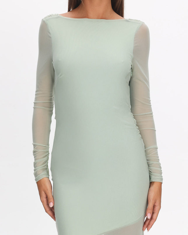 Sage Long Sleeve Open Back Maxi Dress