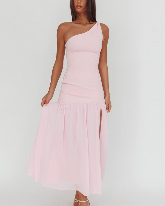 Pink One-Shoulder Drop Waist Maxi Dress