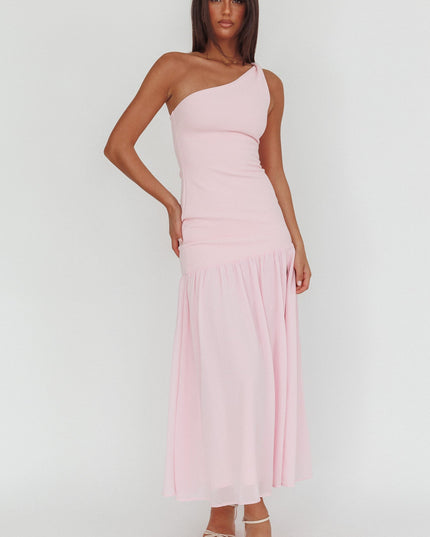 Pink One-Shoulder Drop Waist Maxi Dress