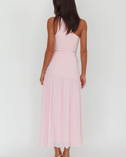 Pink One-Shoulder Drop Waist Maxi Dress