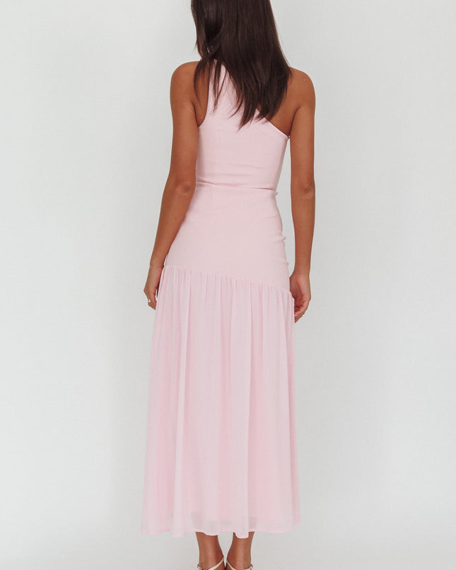 Pink One-Shoulder Drop Waist Maxi Dress