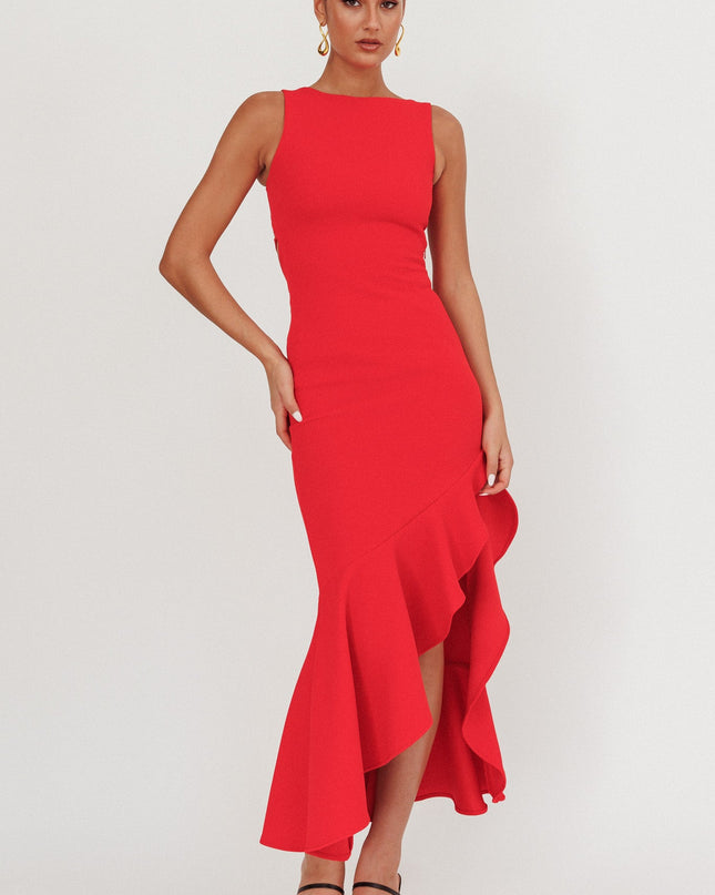 Red Asymmetric Hem Maxi Dress