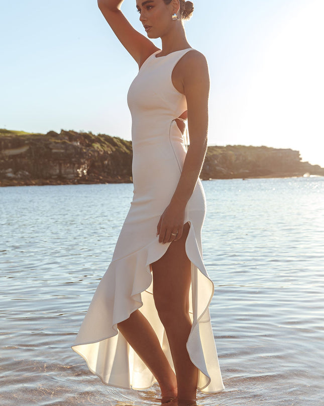 White Asymmetric Hem Maxi Dress