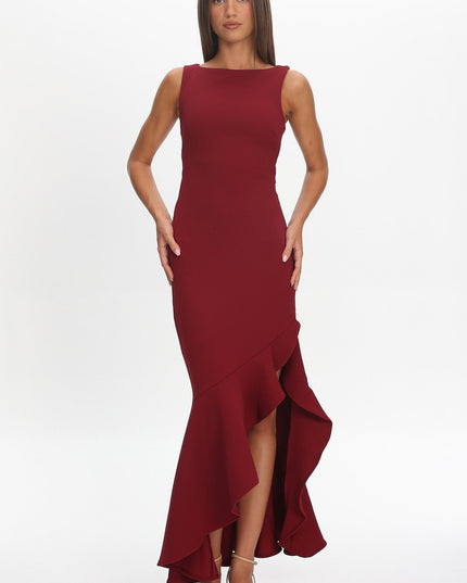 Wine Asymmetric Hem Maxi Dress