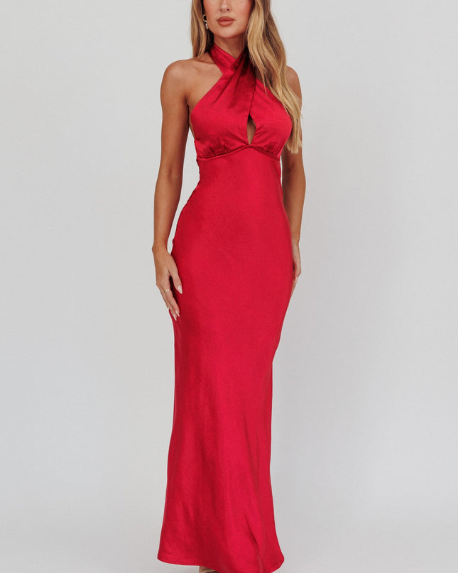 Wine Halterneck Maxi Dress