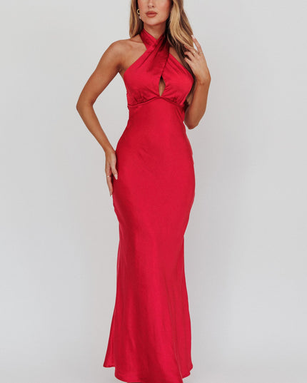 Wine Halterneck Maxi Dress