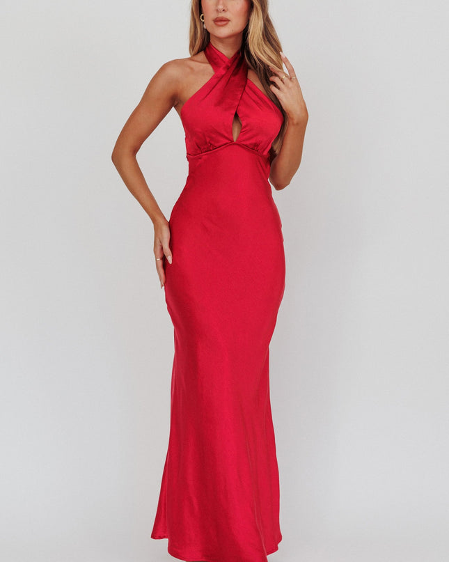Wine Halterneck Maxi Dress