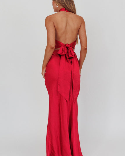 Wine Halterneck Maxi Dress