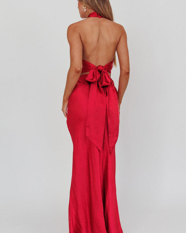 Wine Halterneck Maxi Dress