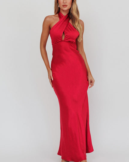 Wine Halterneck Maxi Dress
