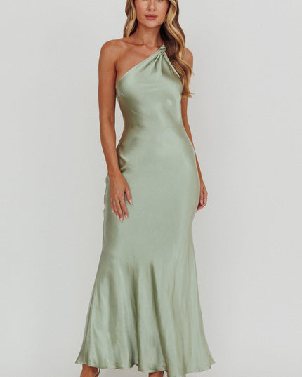Sage One-Shoulder Open Back Maxi Dress