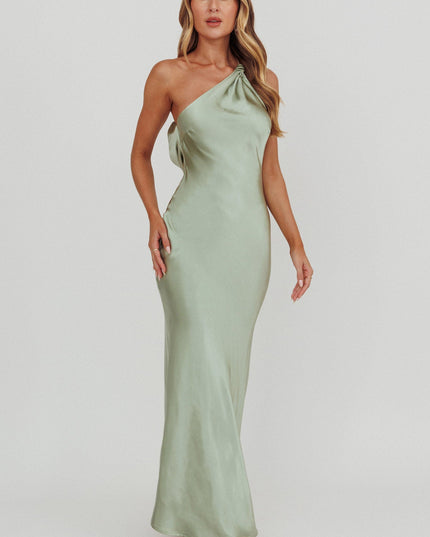 Sage One-Shoulder Open Back Maxi Dress