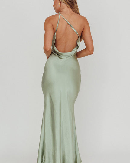 Sage One-Shoulder Open Back Maxi Dress