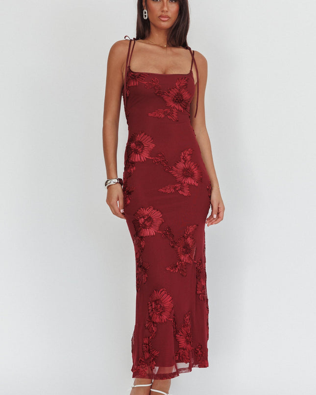 Wine Tied Shoulder Maxi Dress Embellished