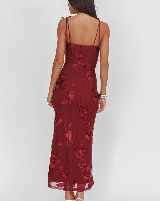 Wine Tied Shoulder Maxi Dress Embellished