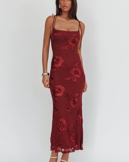 Wine Tied Shoulder Maxi Dress Embellished