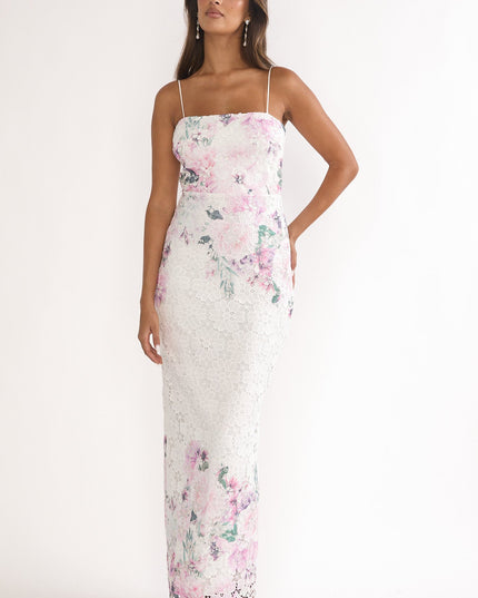 Pink Crochet Overlay Maxi Dress Floral