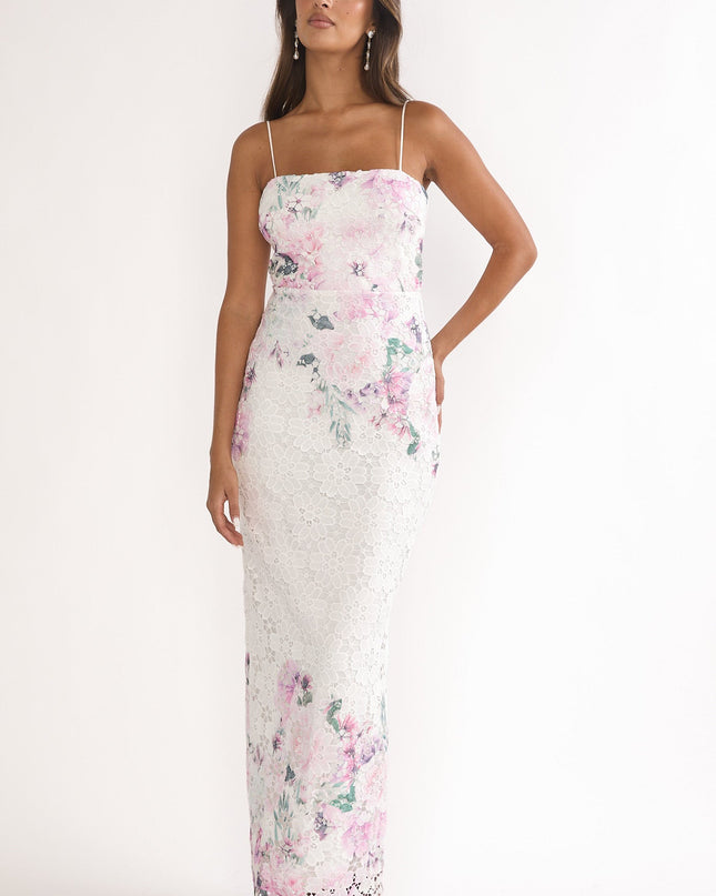 Pink Crochet Overlay Maxi Dress Floral