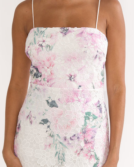 Pink Crochet Overlay Maxi Dress Floral