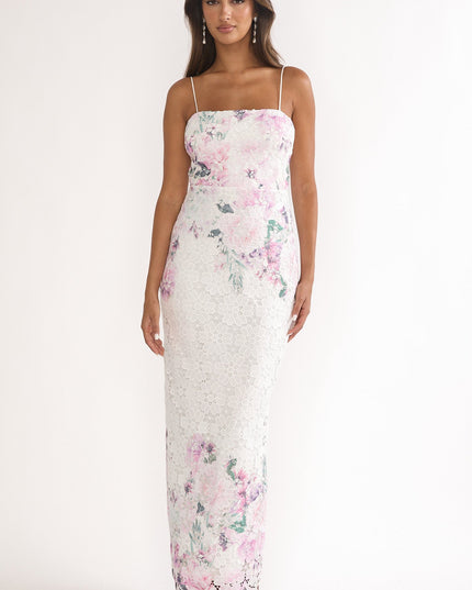Pink Crochet Overlay Maxi Dress Floral