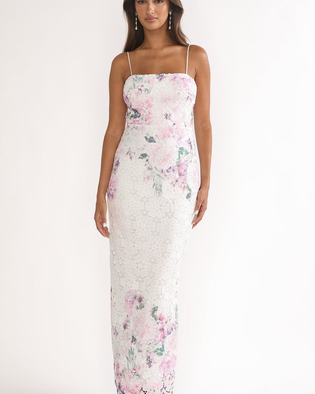 Pink Crochet Overlay Maxi Dress Floral