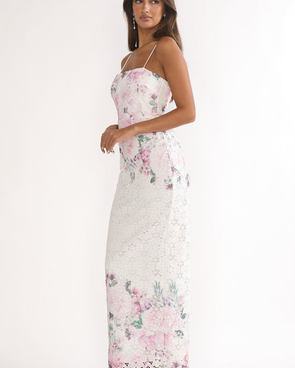 Pink Crochet Overlay Maxi Dress Floral