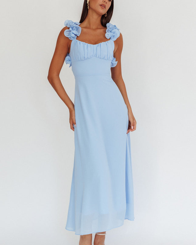 Blue Lace-Up Back Maxi Dress