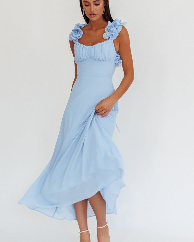 Blue Lace-Up Back Maxi Dress