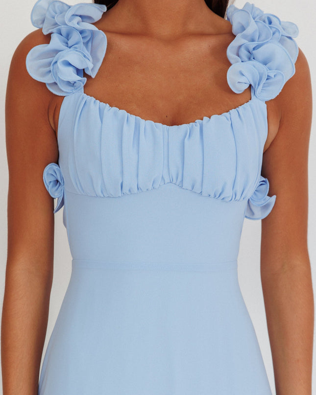 Blue Lace-Up Back Maxi Dress