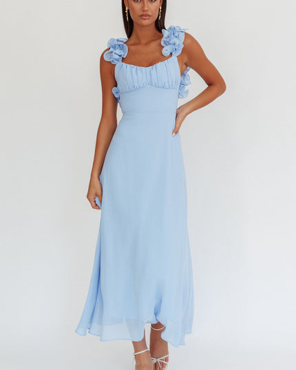 Blue Lace-Up Back Maxi Dress
